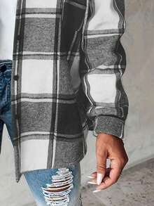 女士复古休闲格子连帽大衣