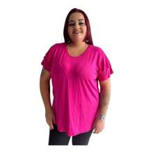 Blouse Plus Size Viscolycra 3 Sleeve Marias Ruffle Pleats Women's Ruffle - 玫瑰紅 - 查看 2
