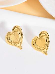 1 对复古不锈钢不对称心形耳环，时尚不褪色珠宝 - 彩色 - 查看 7