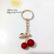 1 mặt dây chuyền hợp kim kẽm vàng hình quả anh đào và lá, phụ kiện trang sức thanh lịch tự làm để trang trí tóc, móc chìa khóa, mọi mùa - Đỏ - Xem 10