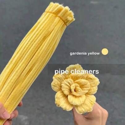 200pcs/Pack Cream Yellow DIY Fluff Balls, Chenille Stems, Suitable For DIY Roses, Craft Projects And Bouquets, Perfect For Valentine's Day, Birthday And Easter Decorations. Unique Fluff Ball Craft, Fluff Ball Craft Tutorials, Chenille Stem Handmade, Colorful Chenille Stems, Simple Chenille Stem Crafts, Best Chenille Stem Craft Materials, Creative Uses Of Chenille Stems