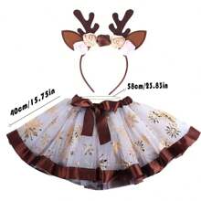 圣诞仙女服装 - 手工制作的蓬巴杜连衣裙，配有驯鹿角头带和雪花装饰 - 涤纶编织休闲仙女服装，适合节日庆祝舞会