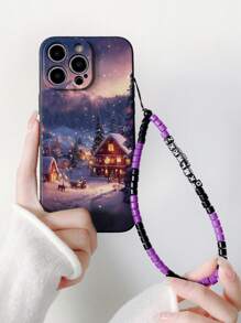 苹果冬季穿孔直边圣诞小镇彩绘防摔软手机壳，配手工串珠手链，兼容 iPhone Galaxy Redmi Note 11、Xii 11 Lite、Redmi 10、Redmi 9、Redmi 8、Redmi 系列防摔手机壳 - 彩色 - 查看 2