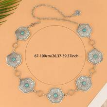 Dây thắt lưng kim loại thời trang phong cách phương Tây Boho Chic họa tiết hoa ngọc lam dành cho nữ, thích hợp cho lễ Halloween, Giáng sinh, Năm mới, Mùa xuân, Mùa hè, Mùa thu, Mùa đông - bạc màu ngọc lam - Xem 2