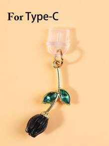1 chiếc lá kim loại đính đá và phích cắm chống bụi bằng silicon trong suốt, thiết kế hoa tinh tế, trang trí mặt dây chuyền tươi mới và đơn giản, tương thích với cổng sạc Lightning/Type-C của iPhone, chắc chắn và không rơi ra - nhiều màu - Xem 12