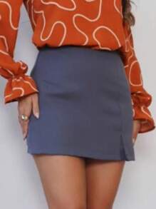 SHORT SKIRT TAILORED WITH SLIT SUMMER FASHION - Grey - View 1