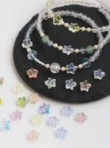 50 piezas de 10 mm Cuentas acrílicas mates en forma de pentágono con baño de oro, para manualidades de joyería - Surtido de cuentas de estrella cristalinas, adecuadas para pulseras, collares, correas de teléfono, llaveros