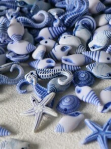 随机 30/50/100 件多色塑料海马、海螺、海星带孔珠，适用于项链、耳环、手链、DIY 装饰夏季、学校 - 彩色 - 查看 7