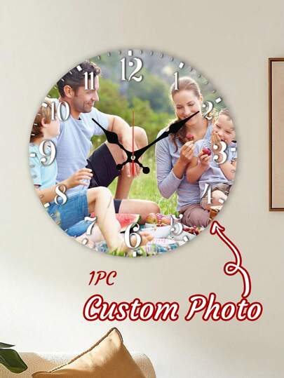 1pc Custom Photo Wall Clock, Personalized Picture Clock, 8/10/12Inch Photo Wall Clocks For Living Room Decor With Photo, Customizable Desk Clock For Bedroom, Customized Gift For Birthday Wedding Valentine's Day, Valentine Day, Valentine Day Decor Gifts Graduation, Multi-Functional, Anti-Mold, Ornamental, Modern, Custom, Personalized, Unique, Ideal Gifts For Her, Dad, Mom, Family, Friends, Tea Room, Home, Garden, Office, For Anniversaries, For Valentine's Day, For Father's Day, For Housewarming, Customized Clocks
