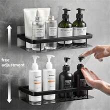 1 件或 2 件易于安装的壁挂式浴室储物架 - 无需钻孔，浴室储物架，室内淋浴架，自粘式浴室挂架，储物篮，洗发水沐浴露架整理器，浴室配件浴室装饰秋季装饰返校 - 黑色 - 查看 7