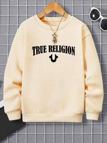 Tween Boy 字母图案保暖衬里运动衫 - 杏色 - 查看 1