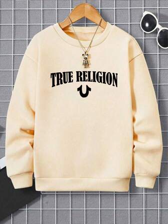 Tween Boy 字母图案保暖衬里运动衫