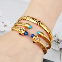 3 pièces Set de bijoux plaqué or 18 carats comprenant un pendentif, un bracelet et un jonc. Design vintage de fleurs de prunier et de perles. Convient pour les femmes.