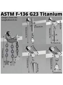 1 pièce Boucle d'oreille pendante de cartilage en titane G23 unicolore avec la forme de la lune, étude, 16G, avec filetage interne, épée, helix, oreille tragus, bijoux de piercing corporel