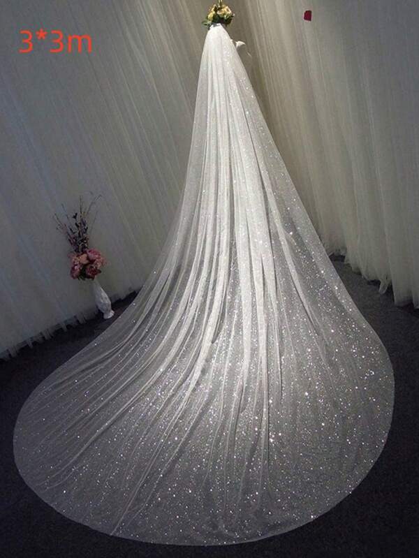 1 Piece Women 1 Tier Cathedral Length Glitter Tulle Wedding Bridal Veil For Wedding Party White With Metal Comb Valentine's Day Valentines