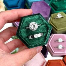 1pc 5*4.5*4.5 Cm Velvet Ring Box For Couples, White/Pink Ring Box For Engagement Rings, Hexagonal Velvet Wedding Jewelry Storage Box, Vintage Octagonal Double Ring Box For Rhinestone Ring And Earrings, Suitable For Ring And Earring Storage, Suitable For Proposal, Wedding, Gift Giving, Anniversary To Wife. Can Also Be Used For Portable Travel. Back To School - Multicolor - View 12