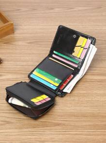Wcarno Portefeuille multifonction de style minimaliste avec poche à pièces et compartiment pour billets. Cadeaux de Noël, cadeaux de Thanksgiving, cadeaux vintage pour hommes. Portefeuille, porte-monnaie, petit portefeuille, portefeuille  pour hommes - Noir - Voir 3
