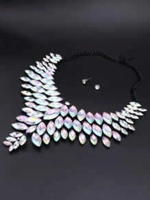 1 Set Vintage Faux Gem Crystal Gun Shaped Pendant Necklace & Earrings Jewelry Set, Suitable For Women Formal Event, Party, Banquet Wear