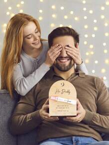 给爸爸的怀孕公告 - 嗨爸爸怀孕测试纪念品木制标志 - 宝宝惊喜公告创意，向丈夫透露怀孕消息，准爸爸的礼物 - 卡其色 - 查看 4