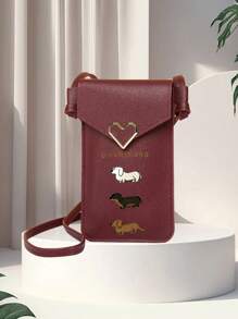 1 chiếc Túi đựng điện thoại du lịch hàng ngày họa tiết chú chó con dễ thương màu đỏ tía ba màu Chất liệu PU có khóa hình trái tim Túi đeo chéo điện thoại tiện dụng có cửa sổ nhìn thấy Quà tặng Giáng sinh Quà tặng Lễ Tạ ơn Cổ điển Ngày lễ tình nhân - Màu Đỏ Sâu - Xem 4