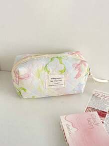 1 chiếc Túi đựng mỹ phẩm đa năng Macaron Color-Block Purple Dreamy Bow, có khóa kéo, mở rộng, hộp đựng đồ trang điểm du lịch di động. Đựng son môi, chì kẻ mày, văn phòng phẩm, đồ du lịch, ngày lễ và sản phẩm làm đẹp - Màu tím - Xem 11