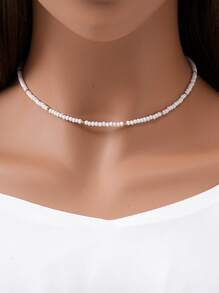 1 件玻璃水晶珠和金珠颈链，女士简约日常项链（白色、黑色、蓝色、红色串珠项链 4 种颜色可选） - 經典 - 查看 2