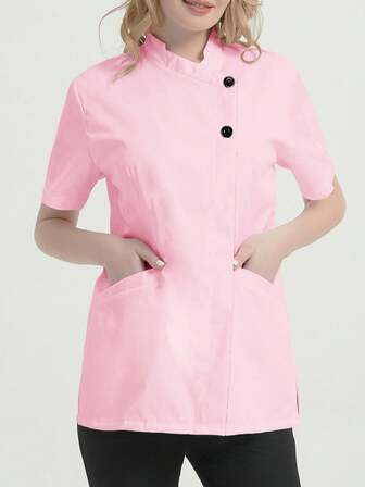 Women's Solid Color Two-Button Half-Placket Kitchen Blouse