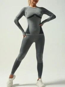 Conjunto de Roupas Esportivas de Manga Longa para Mulheres no Inverno, Ação de Graças, Roupas Quentes e Funcionais, Roupa Térmica Seamless Feminina para Esqui, Conjunto de Agasalho Feminino de Inverno, Conjuntos de Roupa Térmica de Lã Polar para Mulheres, Camadas de Base Top e Calça para Clima Frio