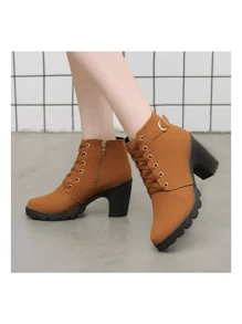 Botas Cortas Y Tacones Gruesos Para Mujer
