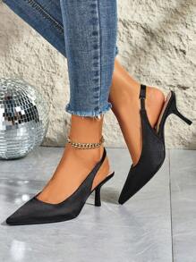 2024 新款女士细高跟鞋，尖头细跟淑女性感水钻单带高跟鞋，秋冬 - 黑色 - 查看 2