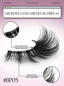 GROINNEYA 9对半条透明猫眼假睫毛，短款柔软3D仿貂毛假睫毛，打造自然妆容（BP05），条状假睫毛 - 黑色 - 查看 5