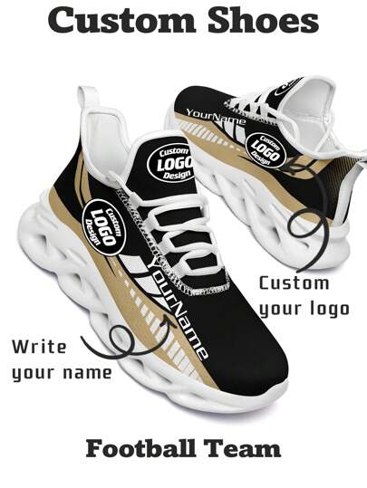 Men's New Orleans Football Designed Sneakers, Custom Logo Custom Name Customization Lightweight Comfortable Soft Bottom Sneakers For Men, Gym Training Breathable Tennis Shoes Unique Gift For Mom/Dad/Her/Him/Girlfriend/Boyfriend/Wife/Husband/Friend ﻿
