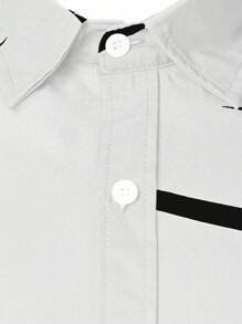 男士3D几何图案时尚休闲商务短袖衬衫，夏季 - 白色 - 查看 3