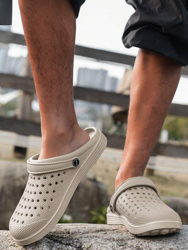 Chinelos masculinos ocos sólidos, confortáveis, antiderrapantes e respiráveis, adequados para atividades ao ar livre masculinas