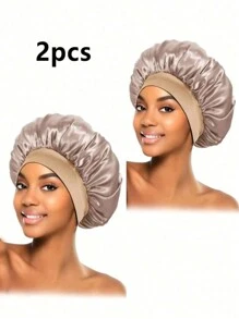 قبعة حرير للنوم قطعة واحدة/قطعتان، قبعات شعر من الساتان، قبعة نوم من الحرير مرنة ناعمة، لف شعر حرير للشعر المجعد (أسود وذهبي) ديكور المنزل والحمام ديكور الخريف عودة إلى المدرسة - متعدد الألوان - مشاهدة 3