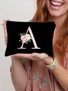 1个字母A-Z图案化妆包，可作化妆包、钱包、洗漱包、拉链手机包、铅笔盒、手拿包，适合教师节礼物、女士旅行必备、女孩礼物，可收纳化妆工具、化妆刷等，是化妆品整理的理想之选。 - 黑色 - 查看 3