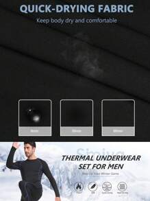 男士保暖内衣、上衣和裤子套装，男士长裤，带保暖内衬狩猎装备底层裤子 - 黑色 - 查看 7