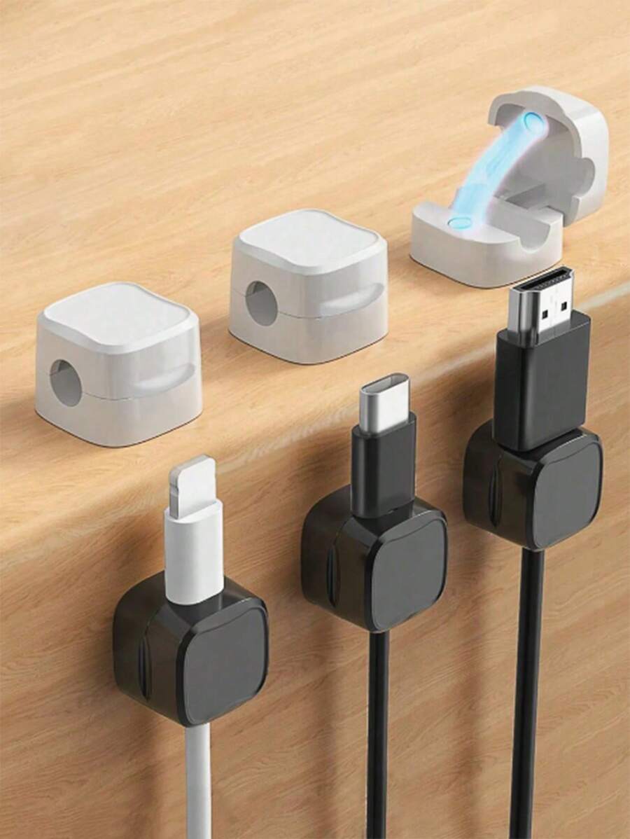 3pcs ABS + Magnet Multi-Function Magnetic Cable Organizer, Desk/Wall Mounted Phone Charger Cable Holder, Clip Hooks