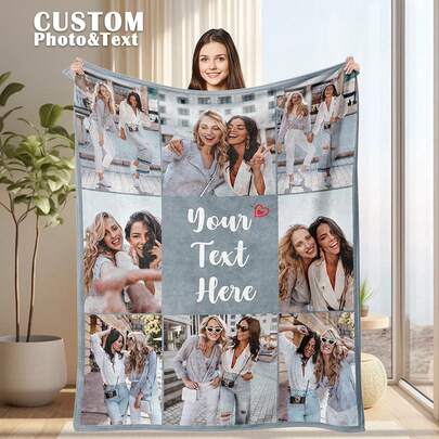 1pc Customized Photo Blanket , Personalized Photo Blanket , Personalized Photo Memory Blanket, Blanket Use For Bedding/Sofa/Indoor/Outdoor, Customized Christmas Gifts ,Friend Gift,Family Gift, Birthday Gifts, Wedding Gifts, Gift For Friend, Gift For Her,Gift For Girlfriend, Gift For Mom/Dad ,Forever Love