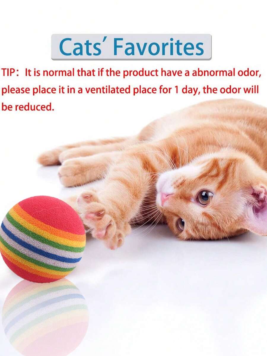 10个/21个装泡沫彩虹球猫玩具，互动追逐球，静音实心弹性球玩具套装，仅限宠物使用，适合室内外玩耍，适合所有猫咪，颜色随机发货 - 彩色 - 查看 1