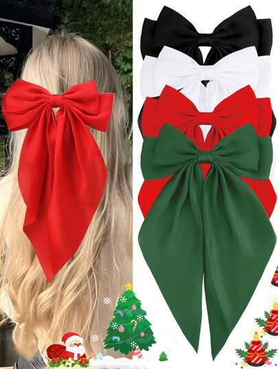 4个蝴蝶结发夹，黑色、白色、酒红色、深绿色丝带蝴蝶结发夹，丝带蝴蝶结发爪，蝴蝶结派对发饰，发夹，发卡，发爪夹，学习用品，头部饰品，发卡