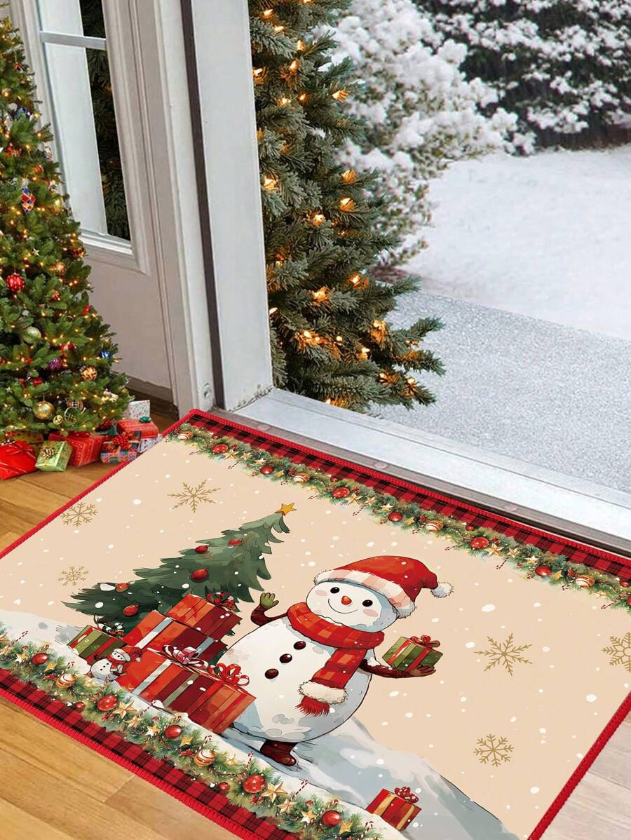 1 stuk 40*60cm kerstboom sneeuwpop patroon deurmat, vrolijke kerstdecoratie voor thuis, kerstversiering, kerstversiering voor binnen en buiten, kerstcadeau voor Kerstmis, gelukkig nieuwjaar 2025
