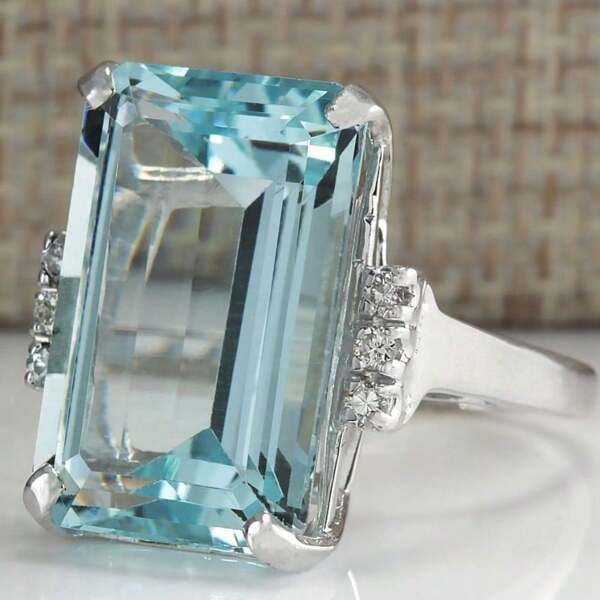 Anillo de mujer cuadrado de color azul mar, regalo para el Día de San Valentín