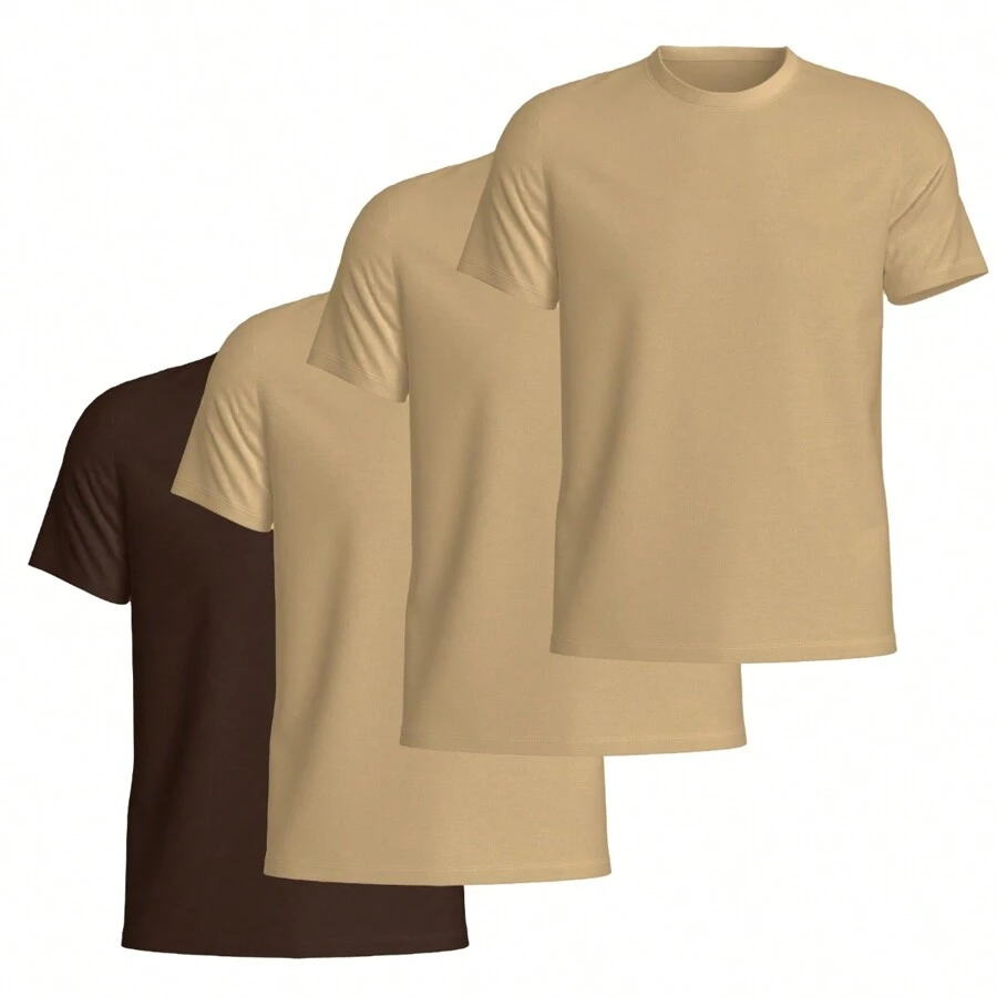 Kit Of 4 Men's 100% Cotton Plain Basic Summer T-Shirts - Vàng - Xem 1