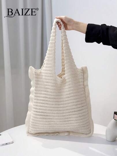 ENBEI 大容量钩针编织购物袋，时尚手提包，适合大学生和女白领，多功能通勤包，复活节和圣诞节礼物