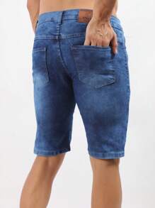 Bermuda Shorts Jeans Traditional Men's Casual Direct From The Factory 100% Cotton Various Washes - 深色水洗藍 - 查看 3