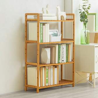 Living And Home 3/4/5 Tiers Sturdy Bamboo Wood Book Storage Shelf Rack,Solid Wood Standard Bookcase,Wood Pland Stand,Flower Stand Flower Holder,Multi-Functional Stoage Rack Shelf For Living Room,Bedroom,Bathroom,Kitchen,Office