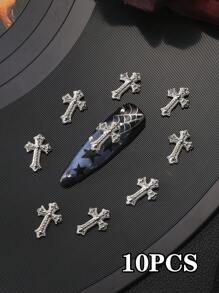 10pcs,20pcs,50pcs Gold And Silver Retro Dark Style Cross Nails Alloy Diamond European And American Punk Style Nail Decoration Alloy Rhinestone Nail Drill Y2k Metal Style DIY Nail Art Decoration Nail Flash Metal Diamond 3D Metal Nail Drill, Fake Nail Decoration Accessories Nail Gems Nail Supplies Nail Charms - Multicolor - View 12