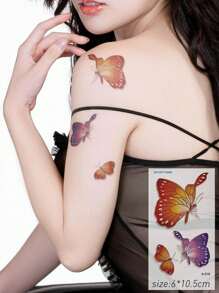 4 件 Y2K 风格彩色蝴蝶图案临时纹身，适用于手指、耳朵、肩膀、颈部、锁骨和小身体部位，节日礼物 - 彩色 - 查看 3