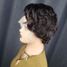 13x4x1 T Part Lace Frontal Wig Pixie Cut Lace Frontal Wigs For Women Brazilian Curly Wavy Virgin Human Hair Lace Front Wigs For Women Short Layered Pixie Wigs For Women
